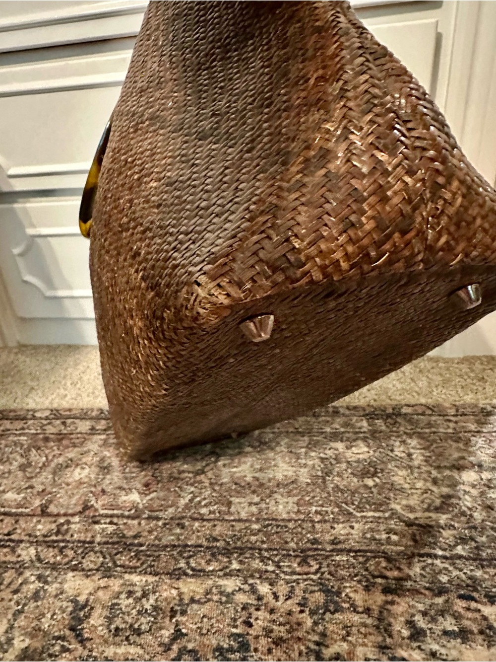 Asiaphile Los Angeles Woven Brown Straw Tote with Tortoiseshell Handle - Picture 8 of 12
